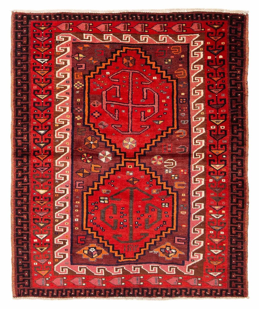 Vintage Traditional Hand-Knotted Area Rug 4'10" x 5'11" Oriental Wool Carpet
