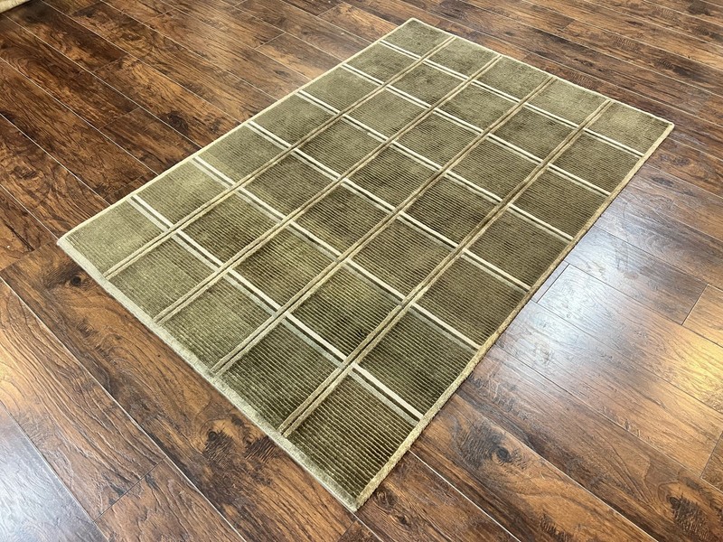 Green Tibetan Rug 4x6 Wool Handmade Panel Design Modern Contemporary Carpet gallery