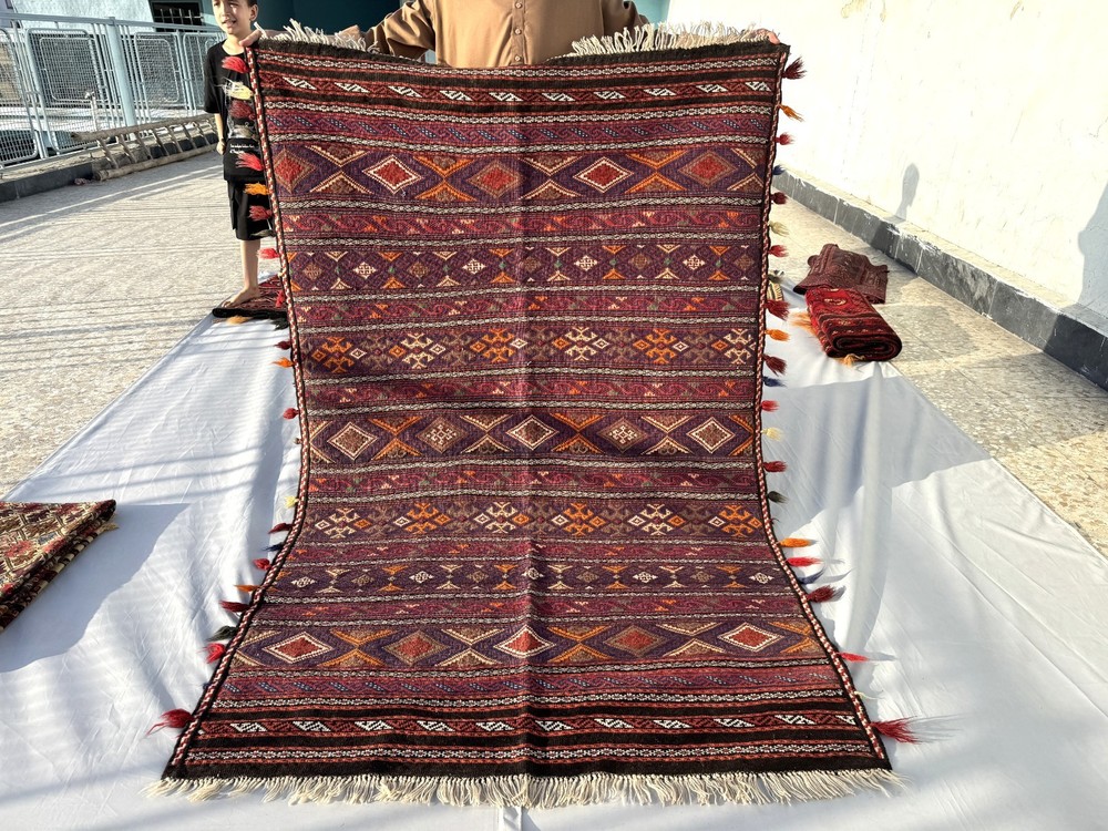 4x7 Afghan Handwoven Vintage Wool Kilim Rug Tribal Turkmen Geometric Area Carpet
