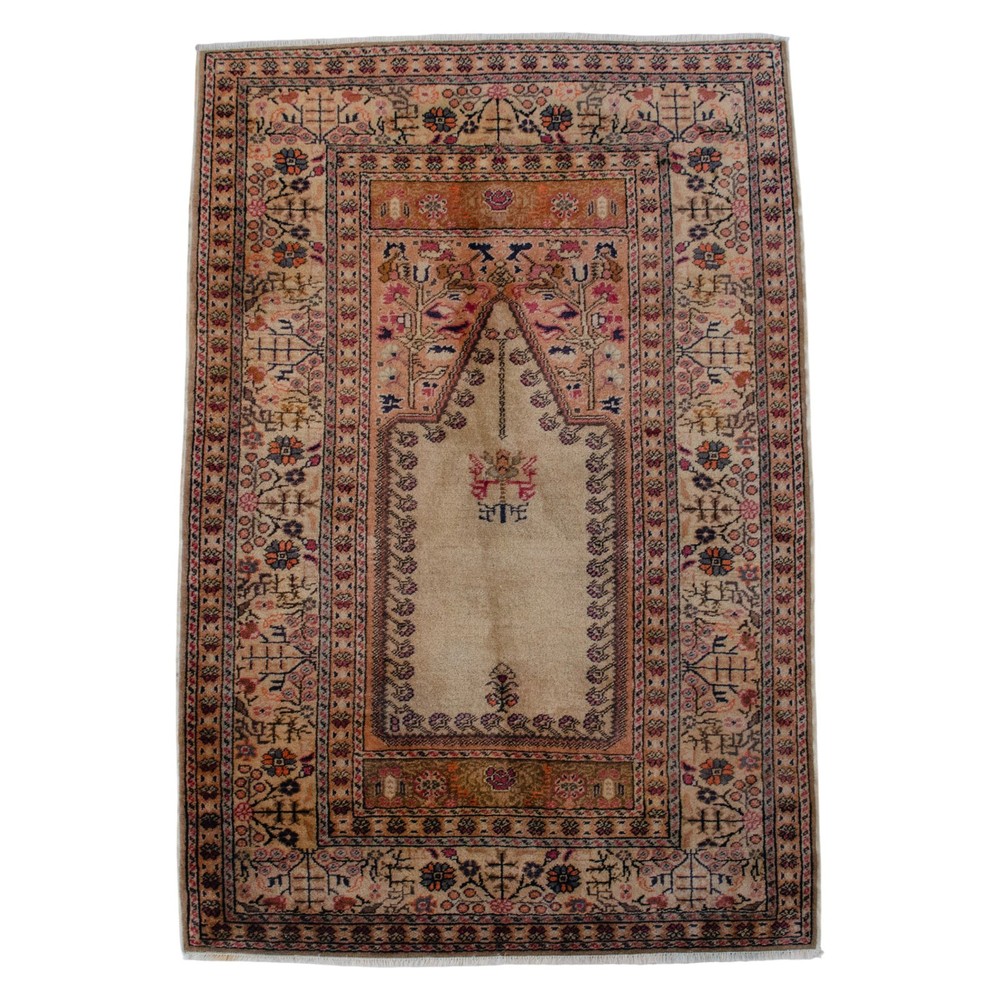 Hand-Knotted Prayer Rug 3' x 5' | Vintage Turkish Rug Wool Fine Rug cir 1970