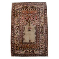 Hand-Knotted Prayer Rug 3′ x 5′ | Vintage Turkish Rug Wool Fine Rug cir 1970