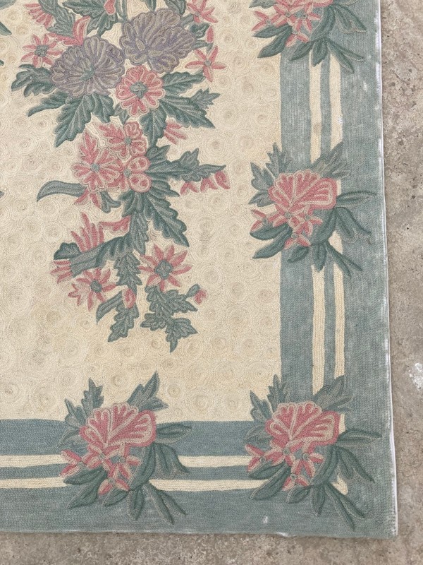 Vintage Handmade Kashmiri Floral Wool Chain Stitch Rug 98x59 cm gallery