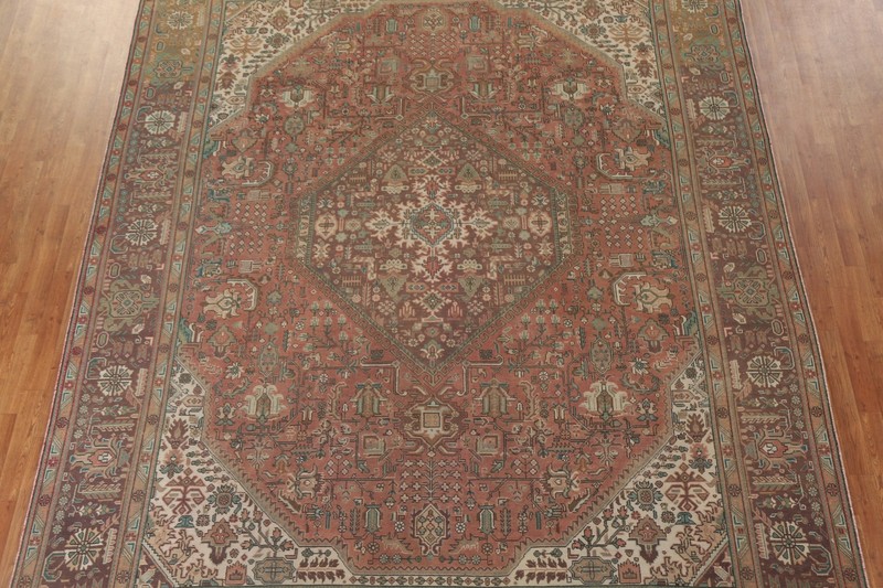 Geometric Wool Tebriz Living Room Area Rug 10x13 Vintage Handmade Carpet gallery
