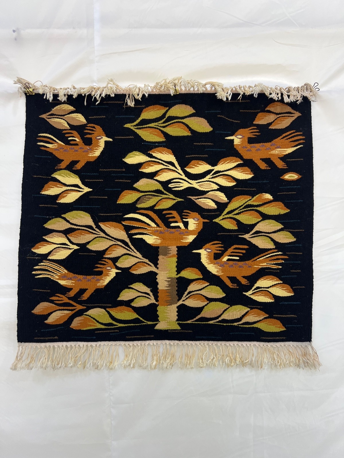 Vintage Swedish Rölakan Rug Wool Tapestry Tree of Life Bird Wall Hanging S140 gallery