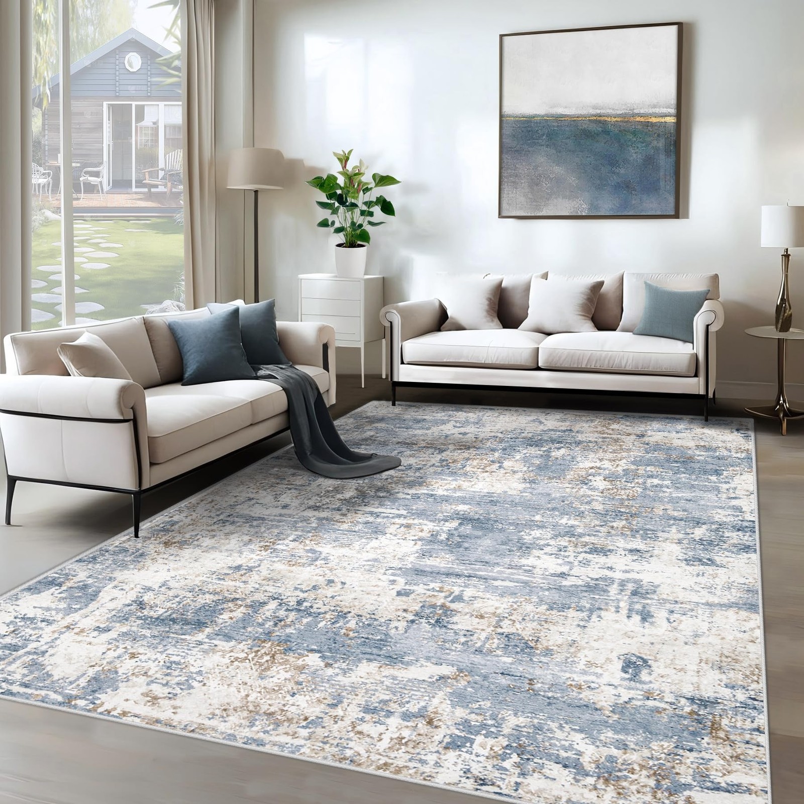 6x9 Area Rugs for Living Room, Washable Modern Abstract Large Area Rug Neutra... gallery