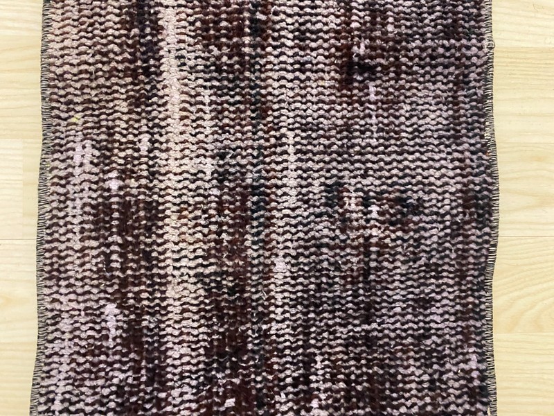 Antique Turkish Rug 0.9x5.0 ft Vintage Dark Plum Overdyed Narrow Carpet Boho gallery