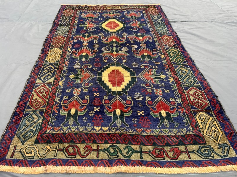 3'6" x 5'9" Vintage Afghan Hand-Knotted Baluchi Rug, Rare Tribal Pattern Rug gallery