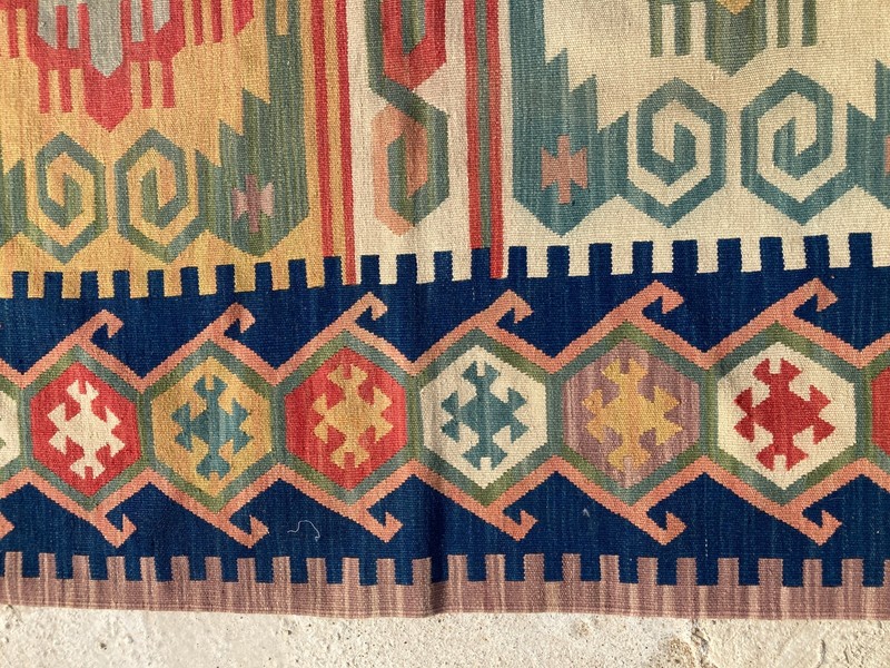 Vintage Traditional Handmade Turkish Geometric Wool Kilim Rug 156x153 cm gallery