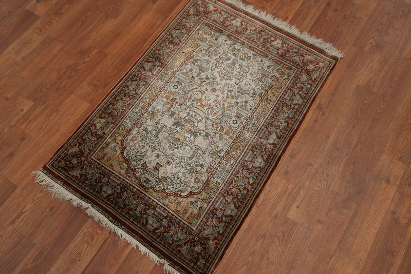 Antique 100% Silk Hereke Vegetable Dye Hand-made Accent Rug Turkish Carpet 2x3 gallery
