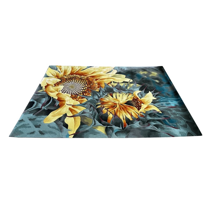 Large Rectangular Sun Flower Motif Graphic Wool Rug Carpet cs7529 gallery