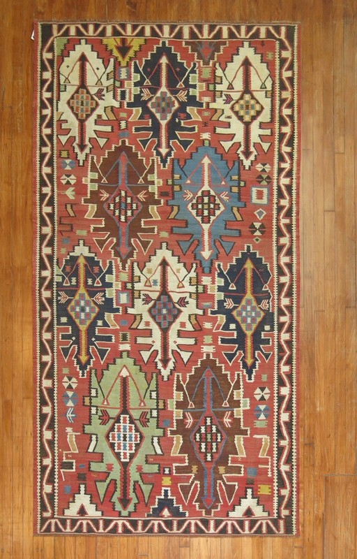 Antique Caucasian Avar Kilim Size 4'10''x9'1' gallery