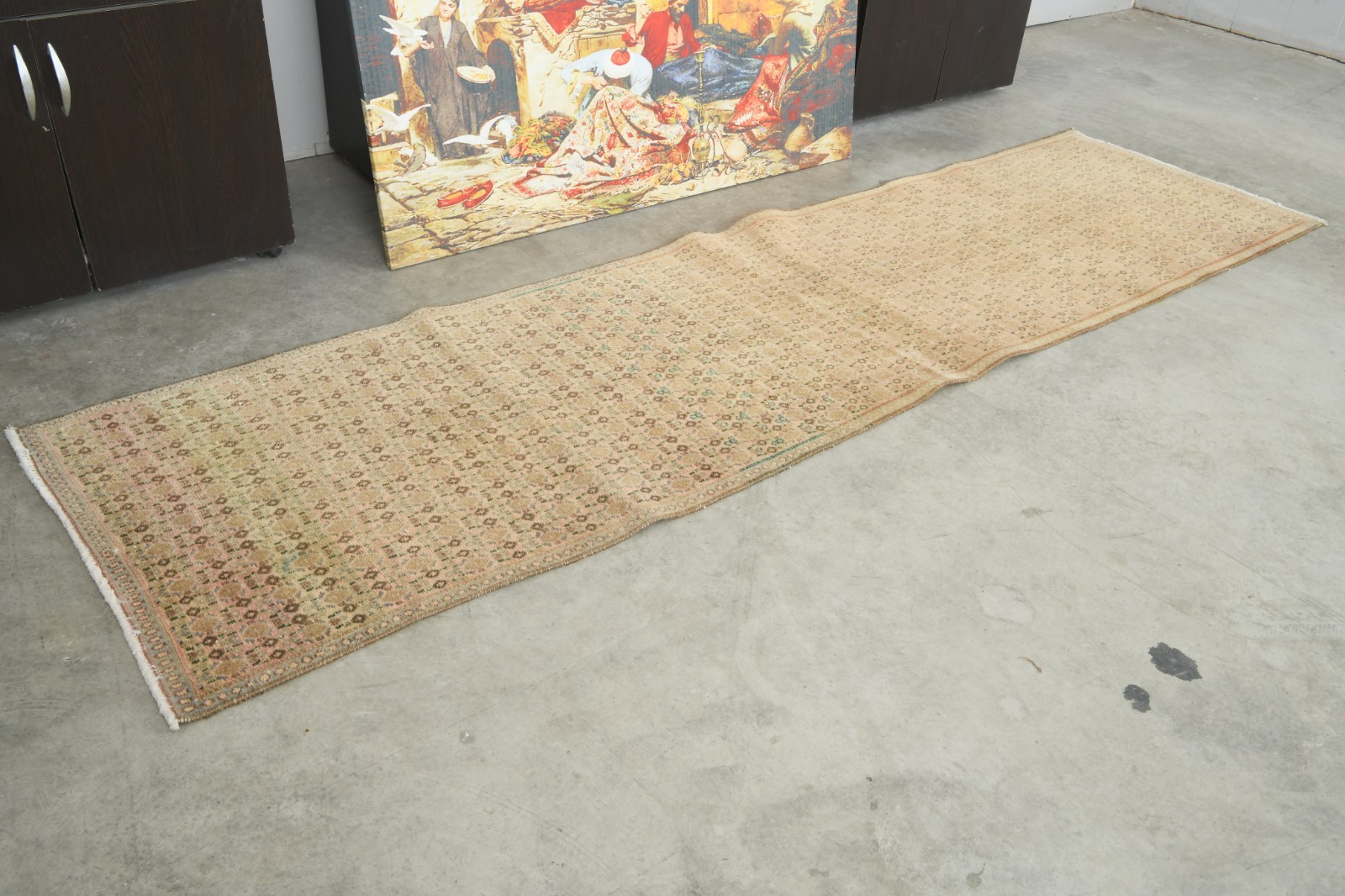 2x9 Turkish Runner Rug Hand-Knotted Vintage Oushak Wool Rug Faded Carpet,645 gallery