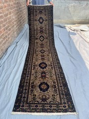 2’6 x 9’5 ft Vintage Afghan Runner Rug Hand Knotted Wool Soft Pile Hallway Rug