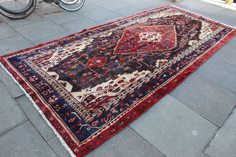 Vintage Hand Made Traditional Oriental Wool Black Long Corridor Carpet 366x166cm gallery