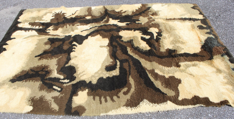 1970s Danish Modern Wool Rug by Ege Rya- 6' x 9' Tan Brown Shag Abstract Groovy gallery