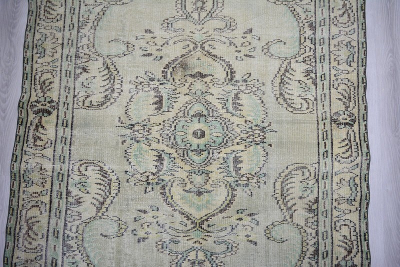 Antique Faded Beige Handmade Rug, 5x8.7ft, Turkish Vintage Medallion Area Rug gallery