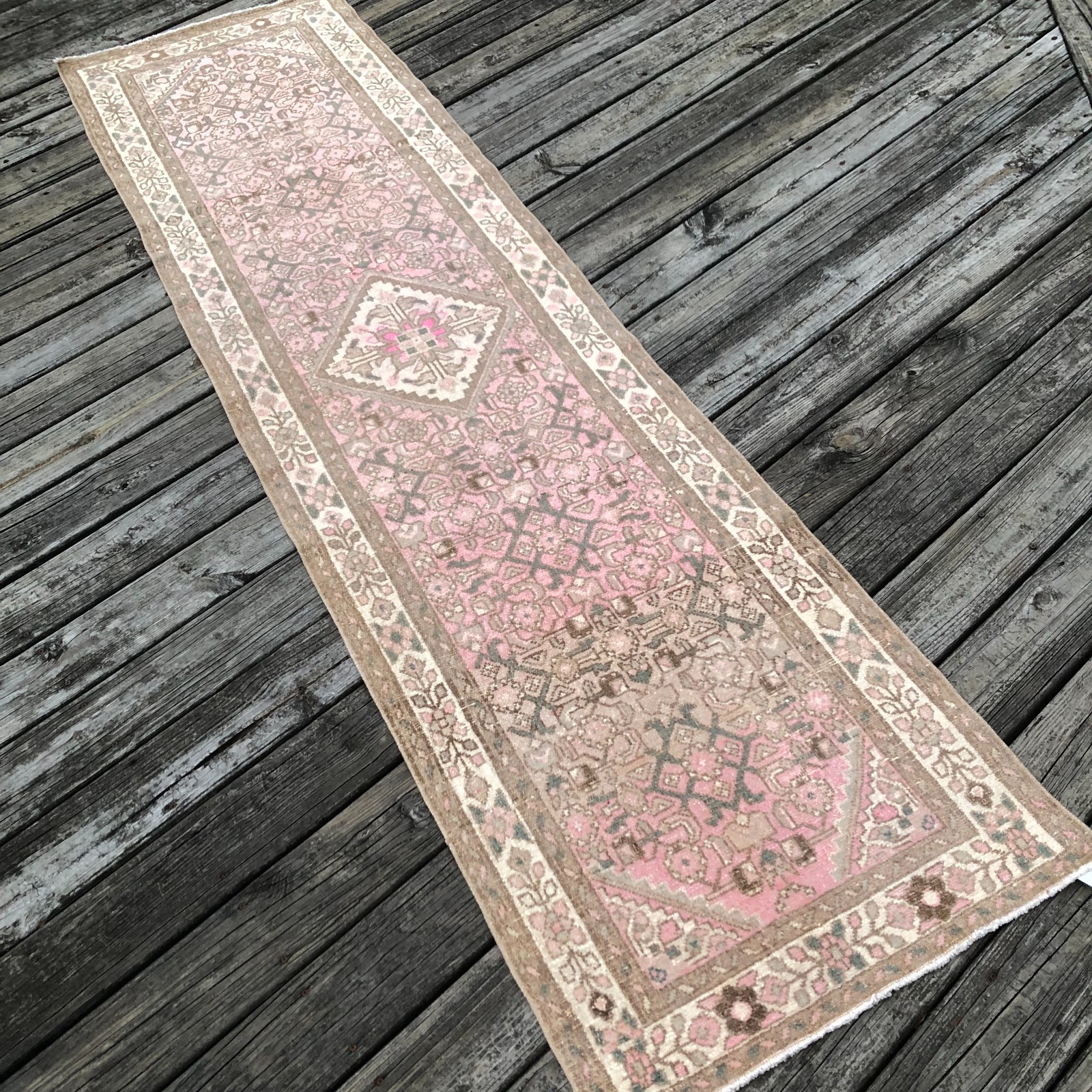 Vintage Runner Rug | Pink and Brown Tones | 3x10 gallery