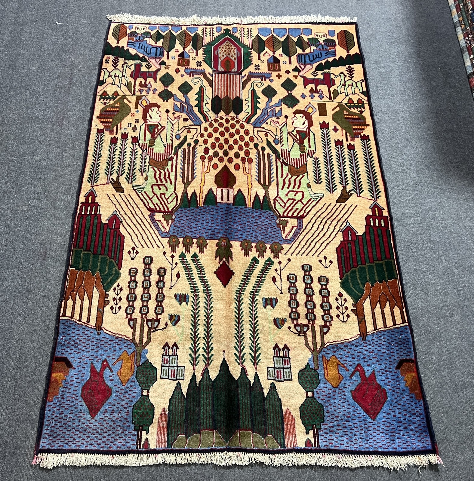 4x6 ft Afghan Hand-Knotted Pictorial Rug Tribal Geometric Design Wool Boho Decor gallery