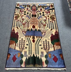 4×6 ft Afghan Hand-Knotted Pictorial Rug Tribal Geometric Design Wool Boho Decor