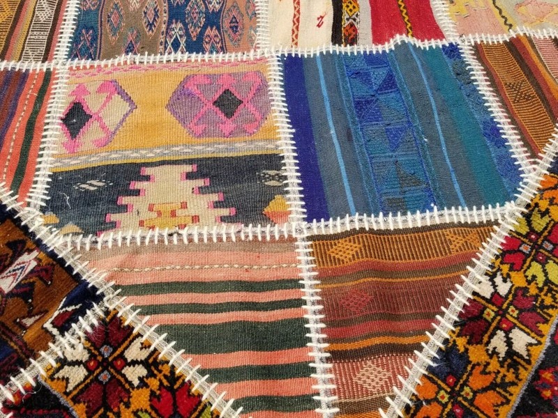Beautiful Antique Multi-Colored Wool Pile Tribal Area Patchwork Rug 8x12ft gallery