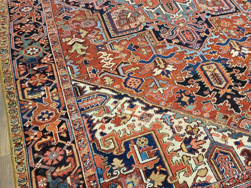 Circa 1920s Hand Knotted large Antique Herize Serapies rug size 8ft By 11ft gallery