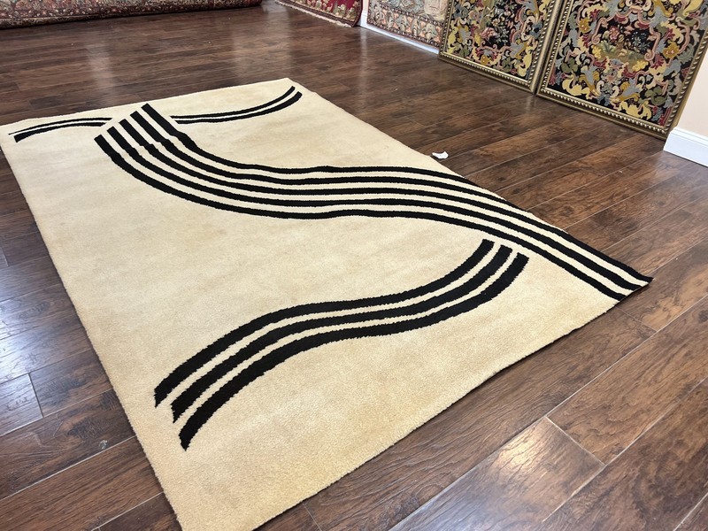 Modern Rug 6x9, Cream and Black, Abstract Pattern gallery