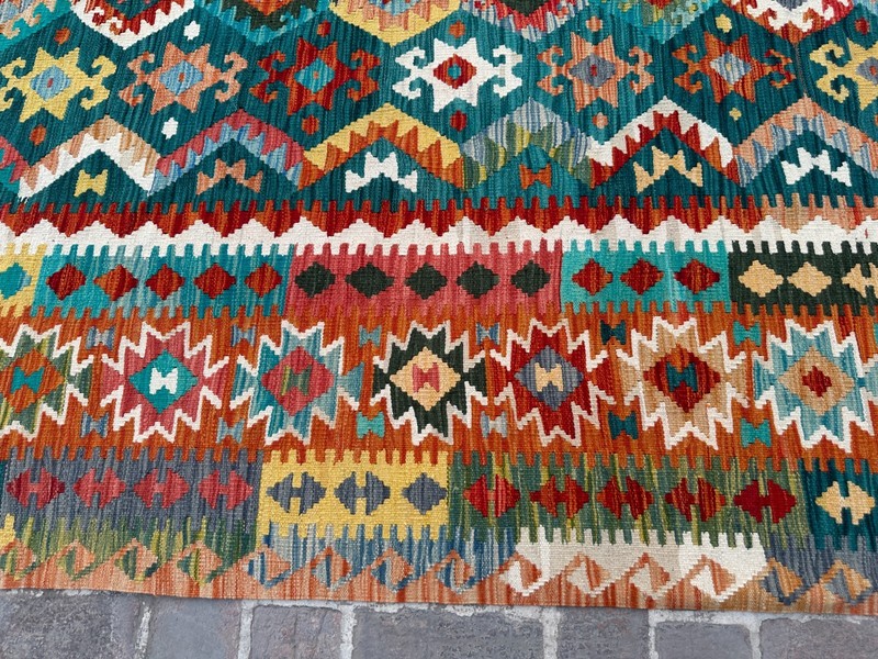 11x13 ft Oriental Afghan Large Turkish Rug Geometric Turkmen Handwoven Wool Rug gallery