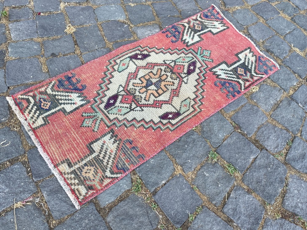 Bohemian Small Rug, Turkish Vintage Rug, Handmade Wool Rug, 1,2 x 2,7 ft