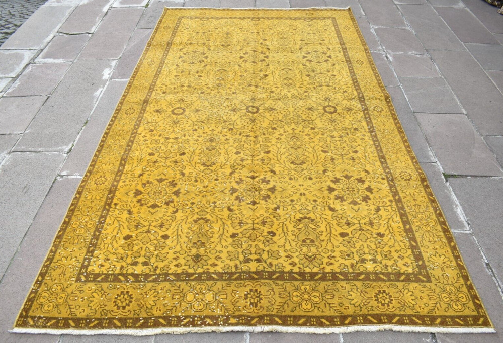 Vintage Turkish Rug 64'' x 113'' Anatolian Over Dyed Rug Painted Wool Area Rug