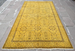 Vintage Turkish Rug 64” x 113” Anatolian Over Dyed Rug Painted Wool Area Rug
