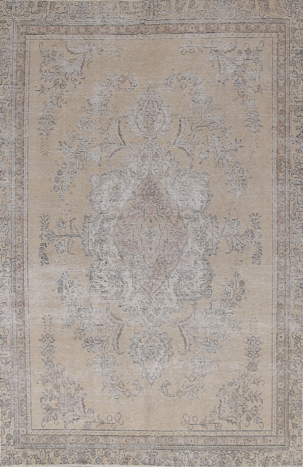 Muted Distressed Geometric Traditional Area Rug Hand-made Vintage Carpet 7x10 gallery