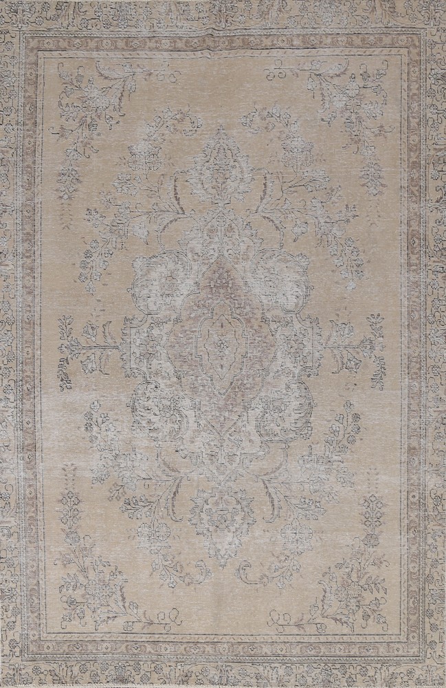 Muted Distressed Geometric Traditional Area Rug Hand-made Vintage Carpet 7x10