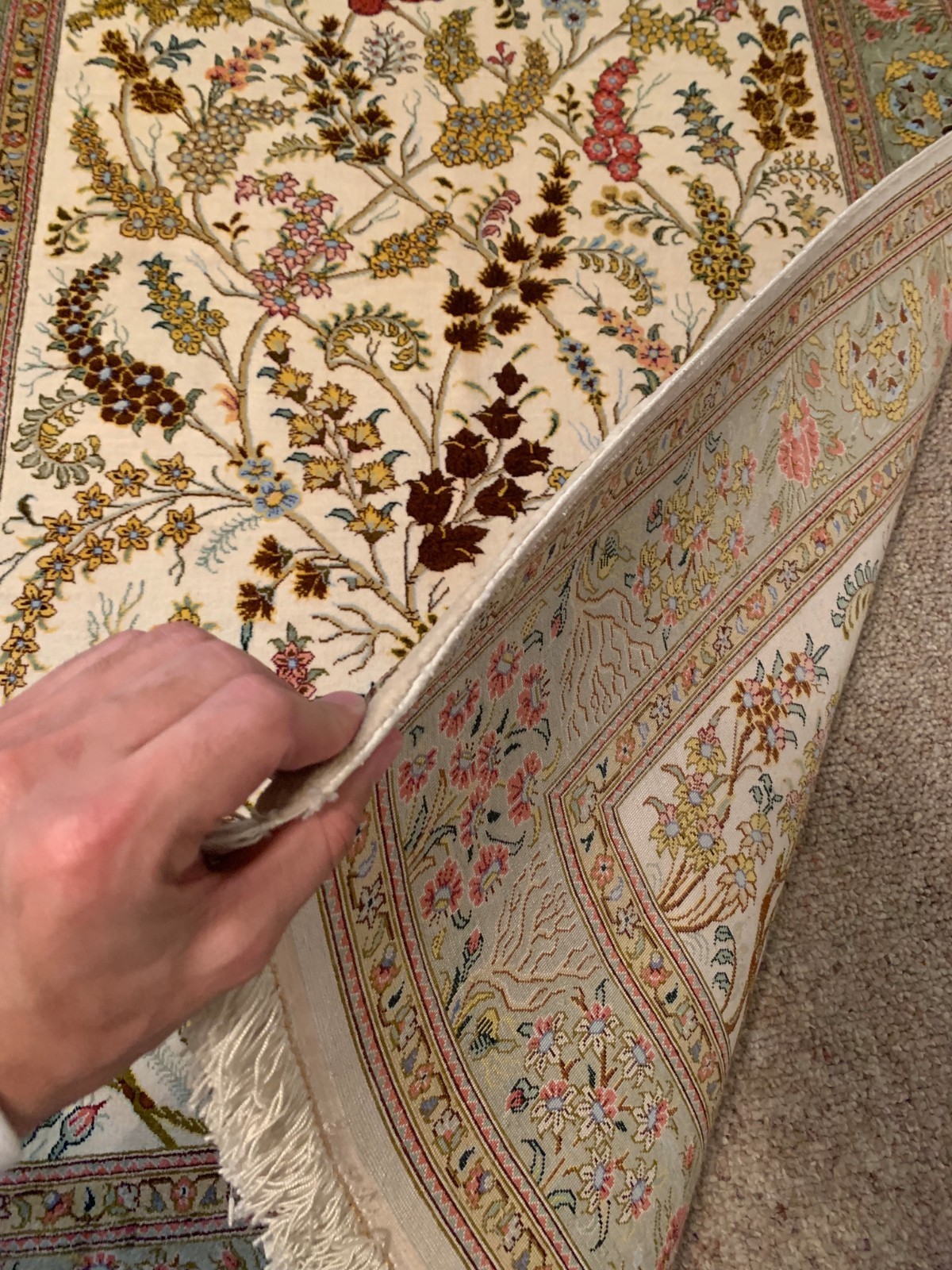 Super Fine Antique Handmade Silk and Wool Rug 4' × 5'  gallery