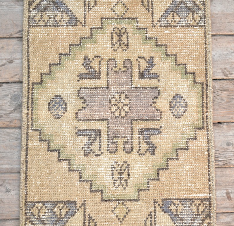 Vintage Rug 15''x32'' Small Rug Door Mat 1x2 Handknotted Mat Rug 40x83cm Yastik gallery