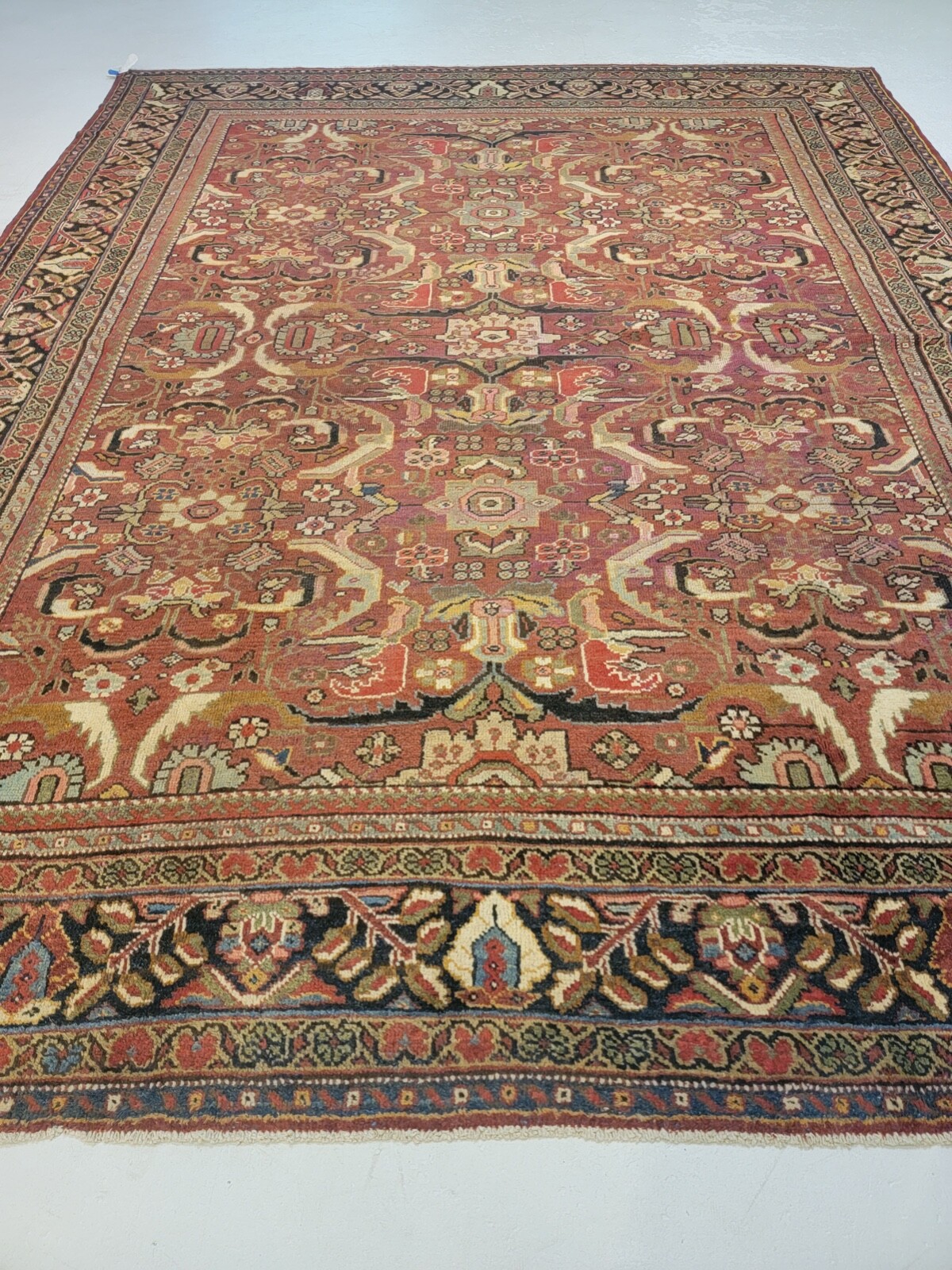 Antique Oriental Hand-Knotted Wool Area Rug Rust/Ivory/Blue/Green 9'5" x 11'2" gallery