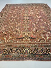 Antique Oriental Hand-Knotted Wool Area Rug Rust/Ivory/Blue/Green 9’5″ x 11’2″