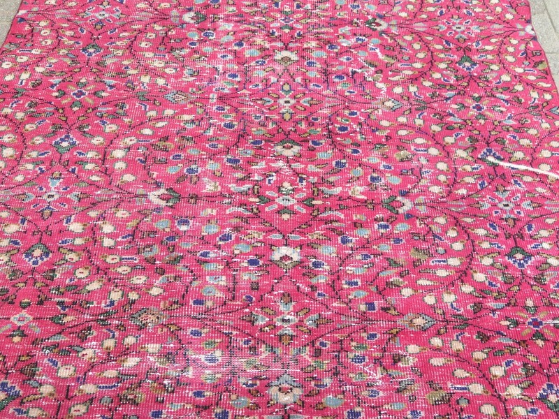 Vintage Turkish Rug, Pink Oushak Rug, Floor Carpet Handmade Wool Rugs 74"X112" gallery