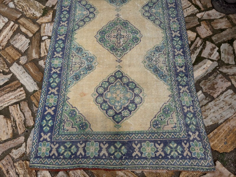 Hand-Knotted Vintage Blue Carpet 4x11 Traditional Muted Area Living Room Rug gallery