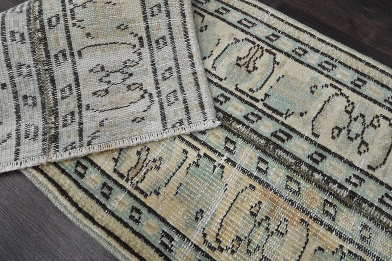 Oushak Turkish Doormat Rug 2x4 BEIGE Vintage Anatolian Handmade Small Kilim Rug gallery