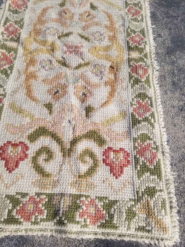Vintage French Floral Needlepoint Handmade Multicolor Rug Wool Carpet 111x54 cm gallery
