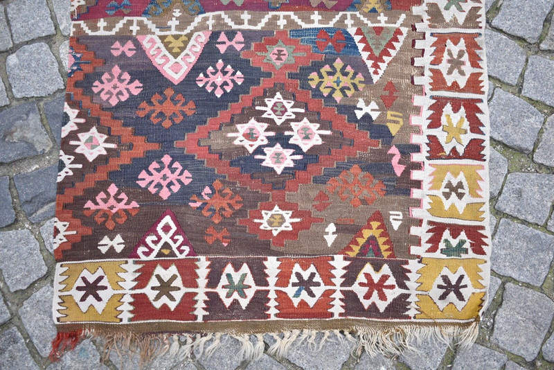 Fabulous Antique Anatolian Cappadocia Fragment Aksaray Kilim Collectors Item Rug gallery