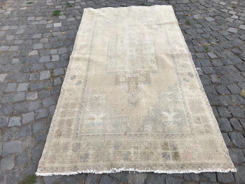 Bohemian Area Rug Handmade Wool Rug Turkish Vintage Traditional Rug 4,0 x 7,7 ft gallery