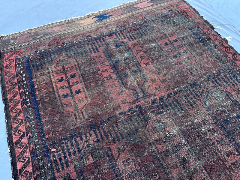 Vintage Afghan Hand-Knotted Rug | Distressed Low Pile Nomadic Medallion Rug gallery