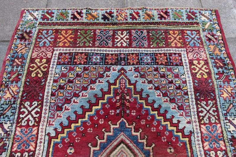 Vintage Worn Hand Made Traditional Oriental Wool Red Blue Large Rug 212x151cm gallery
