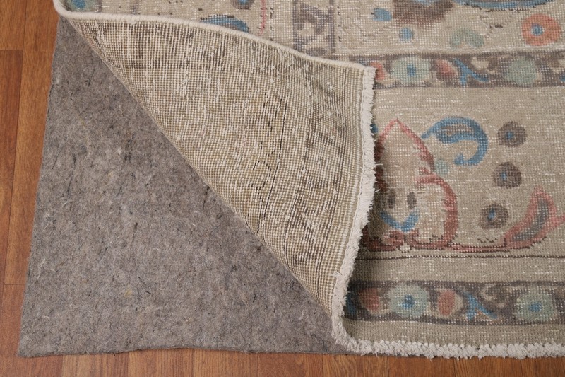 Vintage Handmade Beige Wool Tebriz Room Size Area Rug 10x13 Floral Carpet gallery