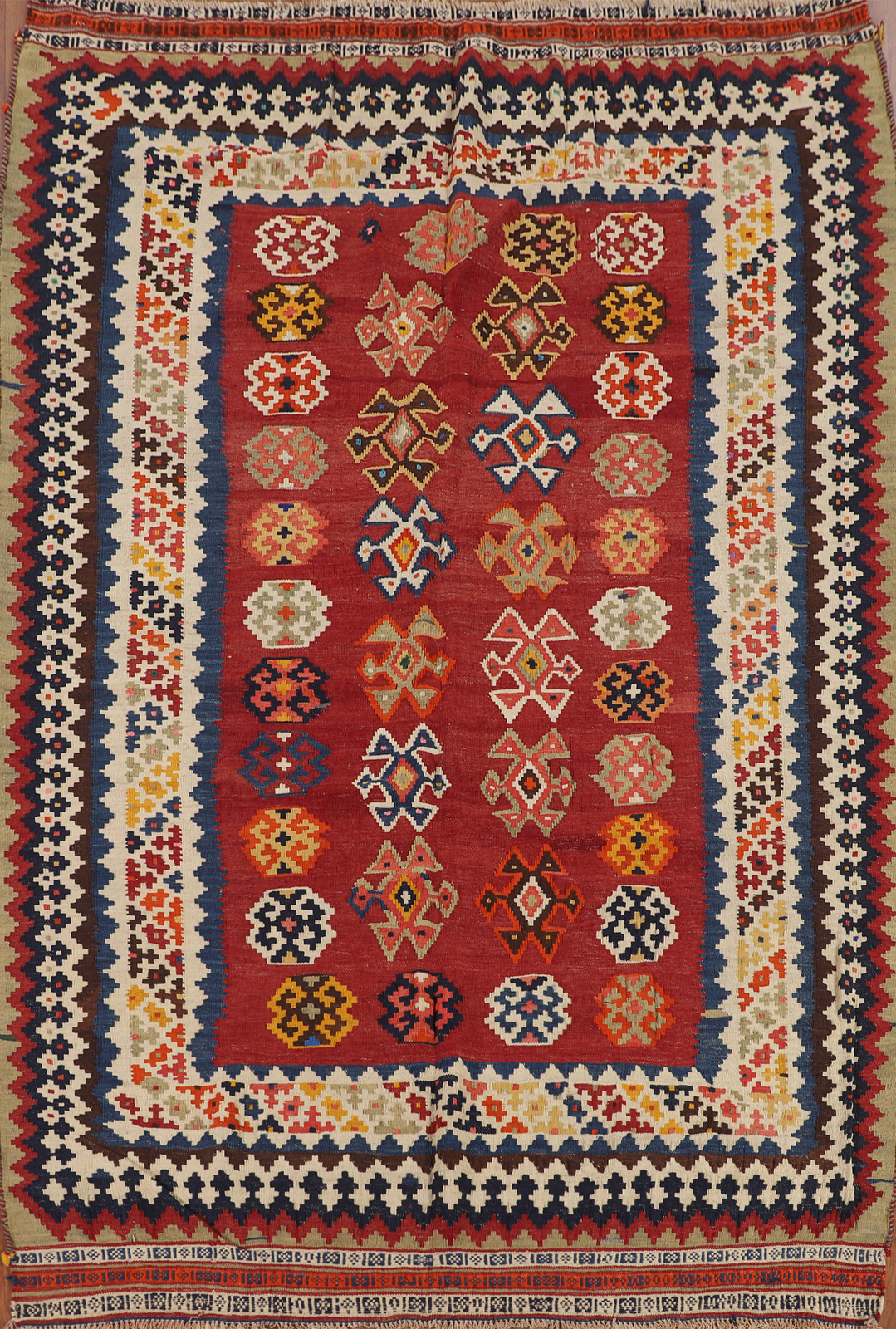 Red/ Ivory Vintage Vegetable Dye Wool Reversible Kilim Rug 5x8 Flatweave Carpet gallery