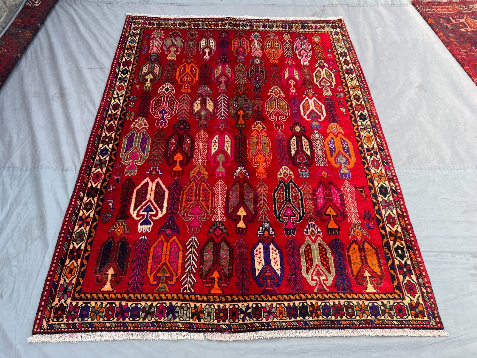 4'10 x 6'7 ft Vintage Afghan Handknotted Tribal Wool Red Geometric Area Rug gallery
