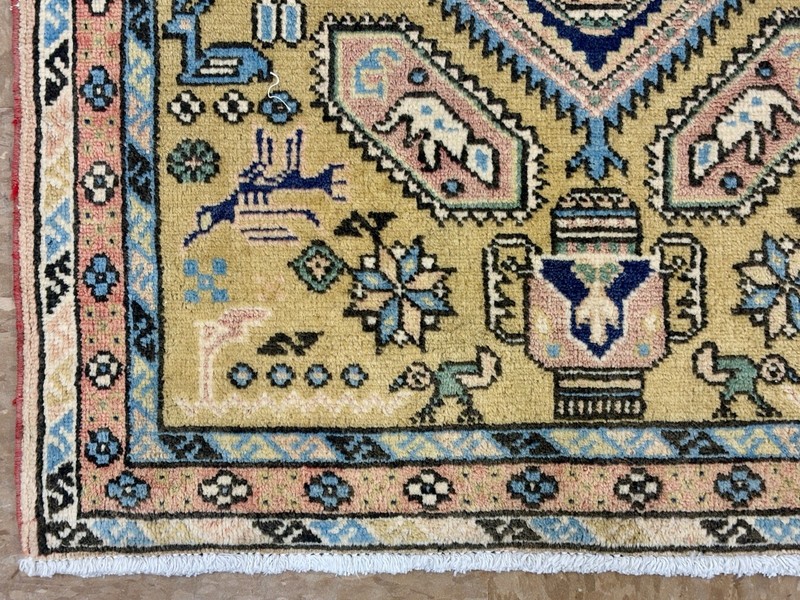 Vintage Ardebil Tribal Hand Knotted Wool Rug 2x3 Yellow Oriental Geometric Boho gallery