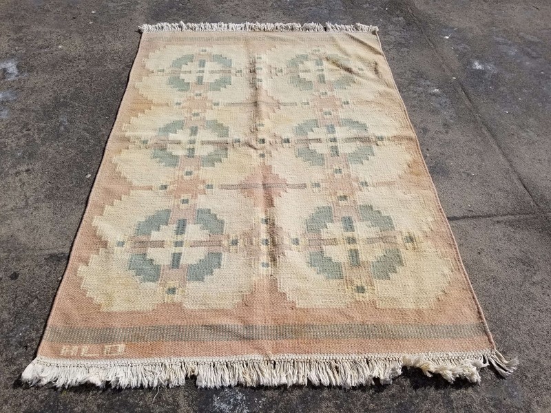 Vintage Traditional Handmade Rollakan Wool Multicolor Kilim 196x141cm gallery