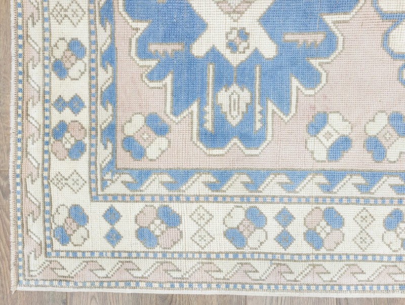 Modern Turkish Oushak Pink Blue Vintage Area Rug 4.2x6.6 ft Handmade Wool Carpet gallery